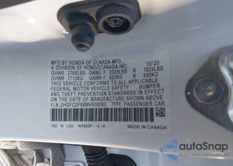 2021 Honda Civic Sport from USA, damaged, VIN 2HGFC2F88MH506060